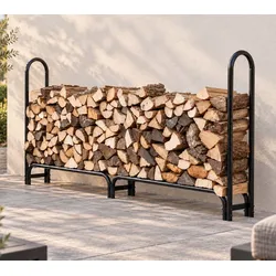 ShelterLogic Stahl Kaminholzregal inkl. Abdeckung | Schwarz | 244x25x118 cm | Farbe - Schwarz
