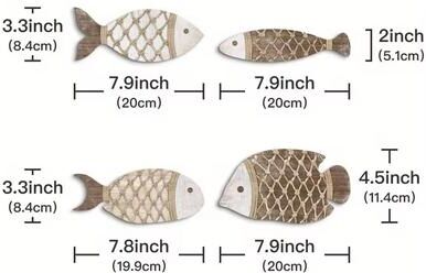 Uplifted Finds 4Pcs Tropical Fish Wooden Wall Art   Rustic Nautical Hanging Decor   Retro Sea Life Ornament For Home & Beach House 4