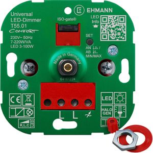 Ehmann Dimmer T55.01 Comfort, Unterputz, für LED-, Halogen- und Glühlampen, Drehdimmer