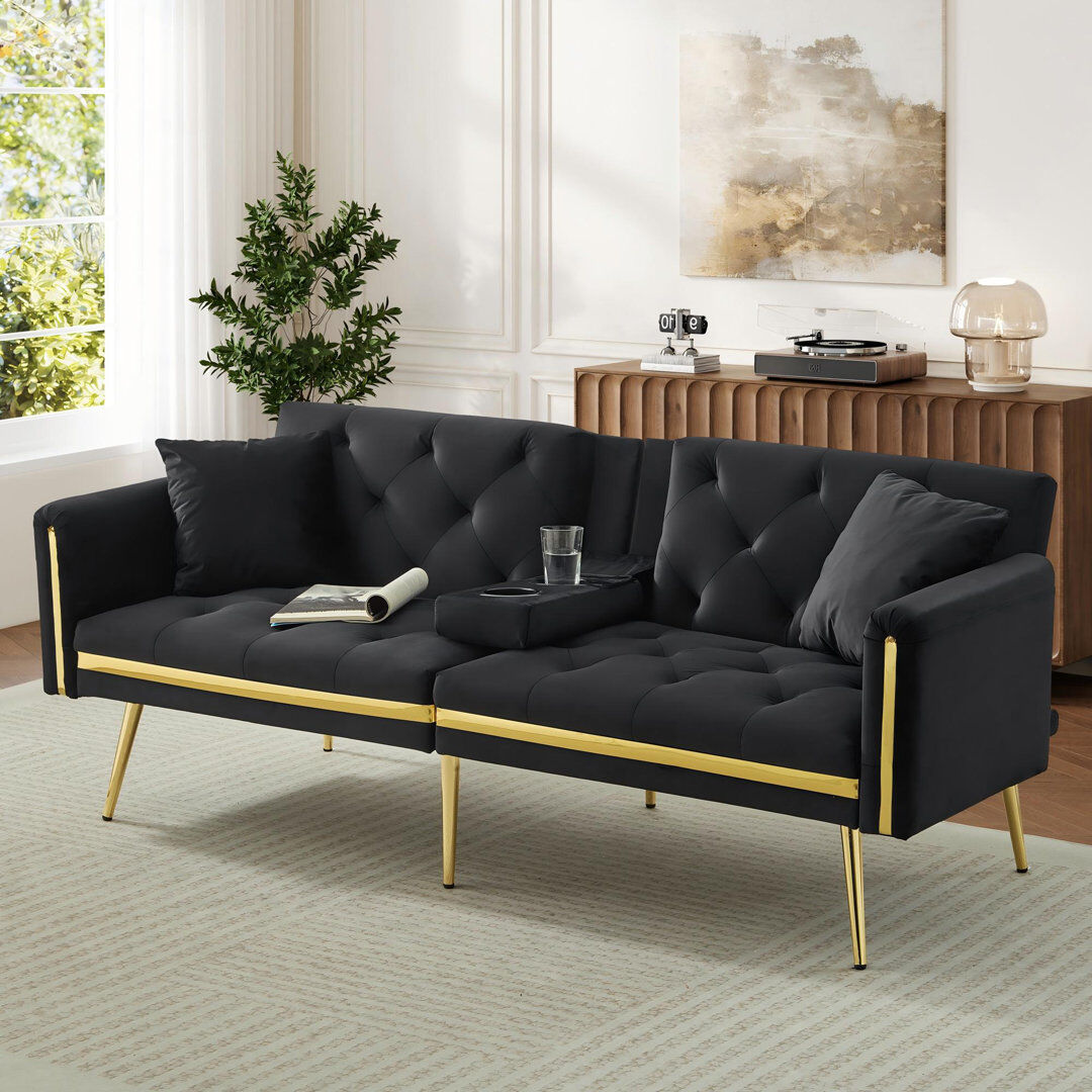 Fairmont Park 2 Seater Convertible Velvet Sofa Bed Black 71.5cm H X 174cm W X 76cm D