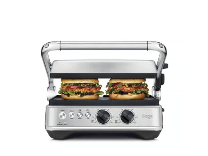 Sage The BBQ und Press Grill, Gebürsteter Edelstahl Tischgrill, 3 Voreinstellungen für Panini, Burger und Steaks, Verlängerungsmöglichkeit, Wendbare Keramikplatten