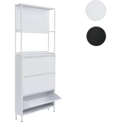 Schuhschrank HWC-O86, Schuhregal Schuhkipper, 3 Kippfächer Ablage Haken Metall 201x80x20cm ~ weiß