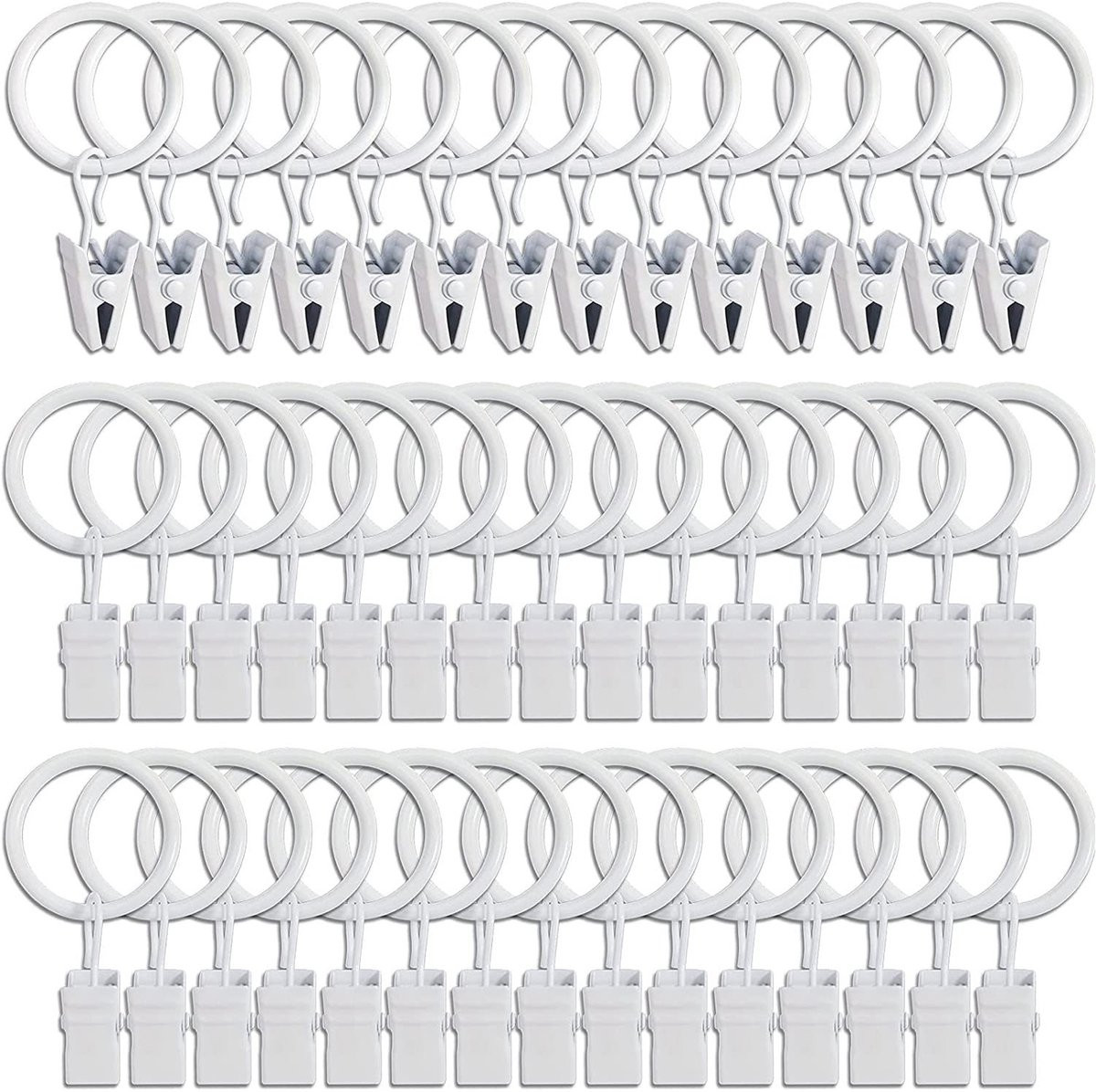 45 stuks Gordijnringetjes met klemmetjes - Witte metalen gordijnhaken voor douchegordijn - B/D/H: 7,5 x 3,8 cm