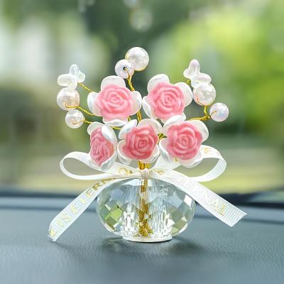 Friendly Fresh Finds Crystal Glass Rose Dashboard Ornament Elegant Decor For Home Bedroom Car, Perfect Holiday Gift For Christmas. pink