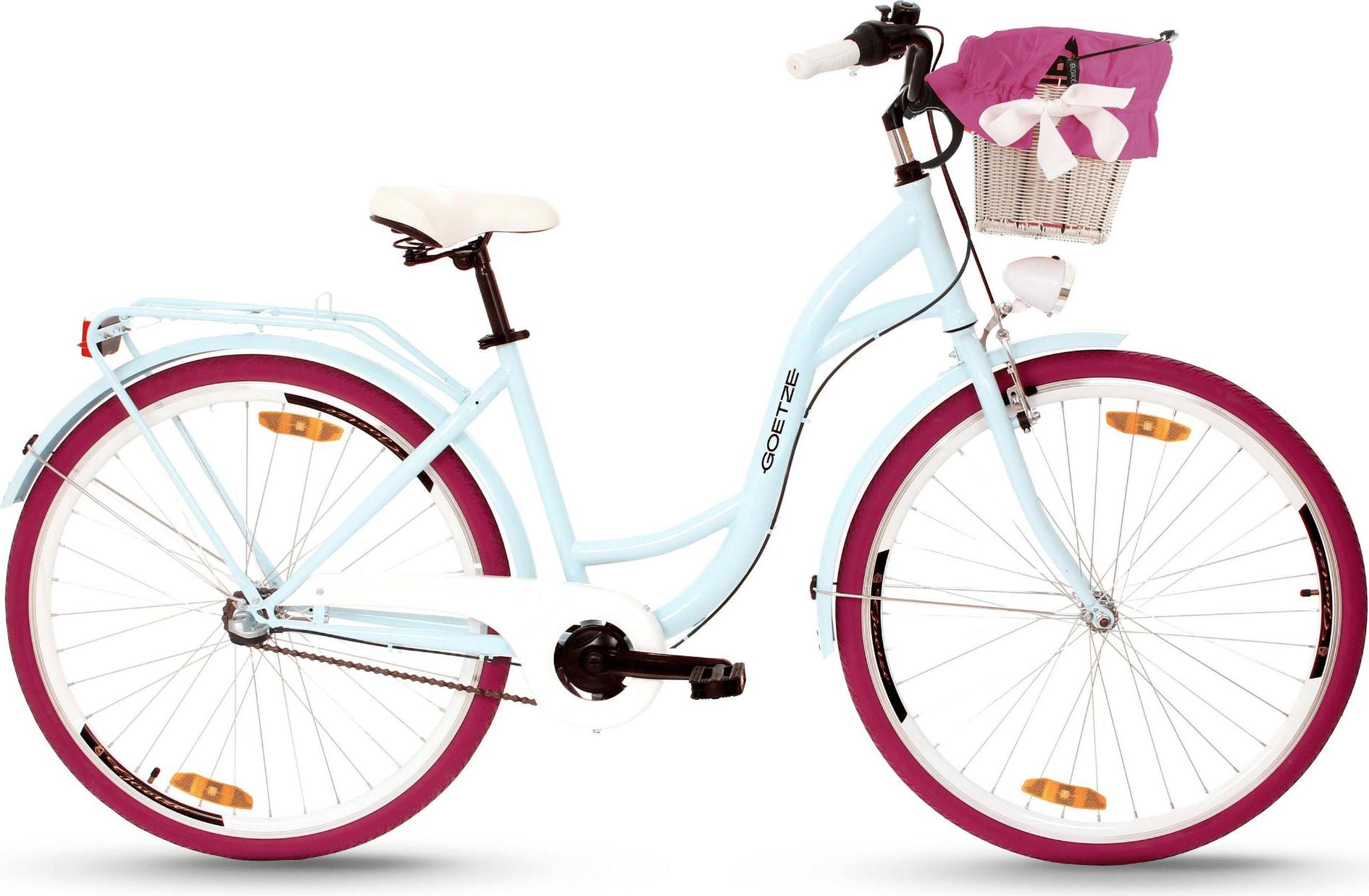 Goetze Style 28 Zoll City Bike, 18 Zoll Stahl Tiefeinsteiger, 3-Gang Shimano Nexus, Rücktrittbremse & V-Brake , LED-Beleuchtung, Rattankorb