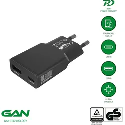 4smarts Netzladegerät PDPlug Slim Duos 30W GaN 1C+1A, schwarz