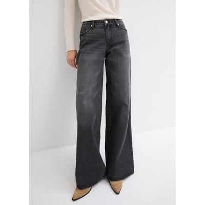 Weite Jeans BONPRIX, Damen, Gr. 46, N-Gr, schwarz denim used, Denim/Jeans, Obermaterial: 99% Baumwolle, 1% Elasthan, loose fit, Jeans, mittlere Bundhöhe, aus festem Baumwoll-Denim, mit Zip Fly und Knopf
