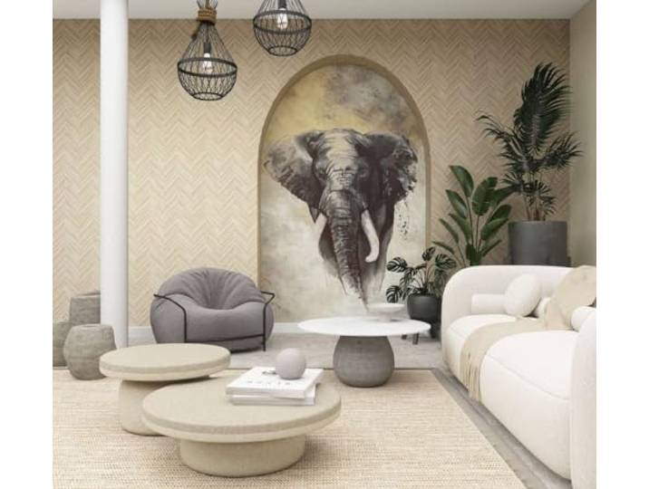 Fototapete Vlies Exotisch Elefant Aquarelloptik Beige Anthrazit 33098