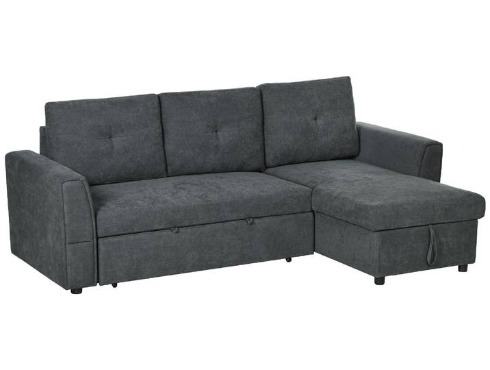 HOMCOM Schlafsofa Ecksofa mit Bettfunktion 3er Couch mit Stauraum Dunkelgrau