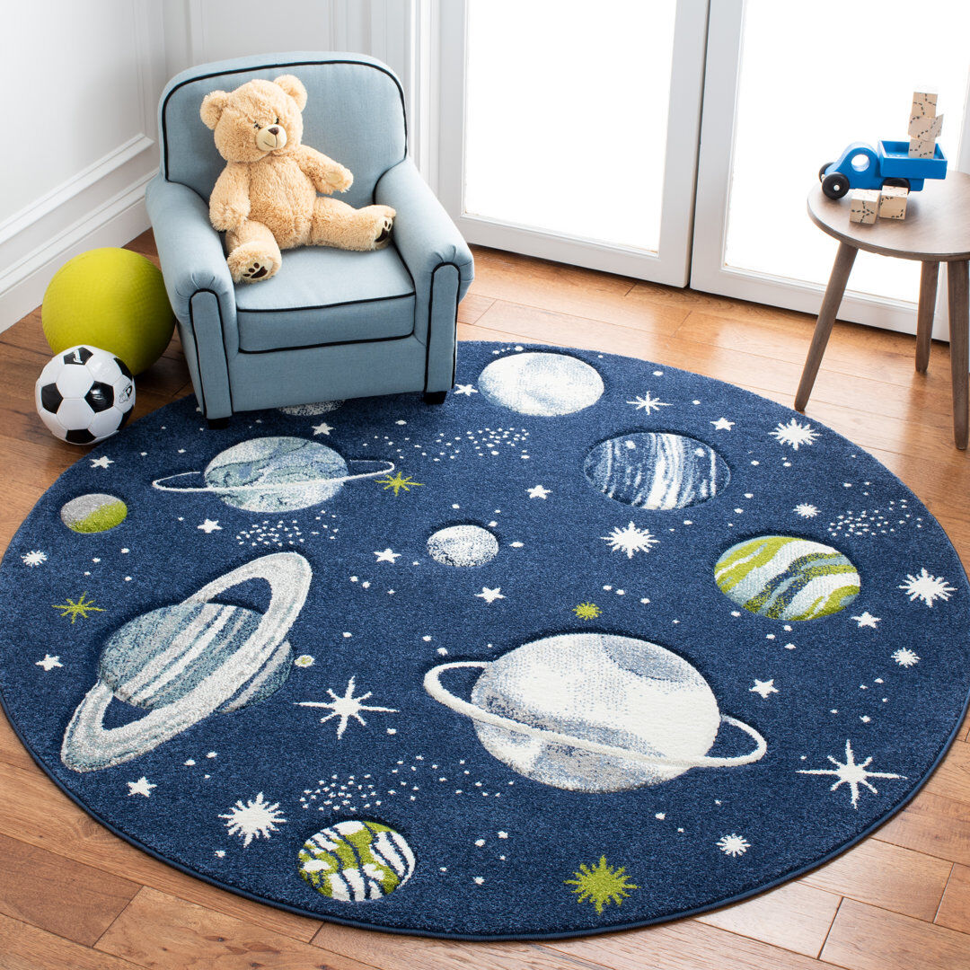 Isabelle & Max Carousel Kids Space Area Rug In Navy / Ivory Navy;Ivory Round 160cm
