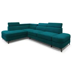 ECKSOFA AVISE MV L-S Blau Velours-Stoff mit Schlaffunktion