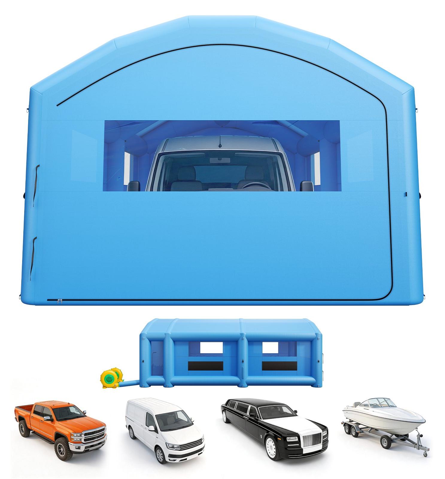 Aufblasbare Lackierkabine Lackierzelt - Spritzkabine 10 x 6 x 4 m - Mit 950 W und 1100 W Gebläsen - Mit Filtersystem - Mit Umkleidebereich - Für Autos und Pick-ups - Tragbar Blau