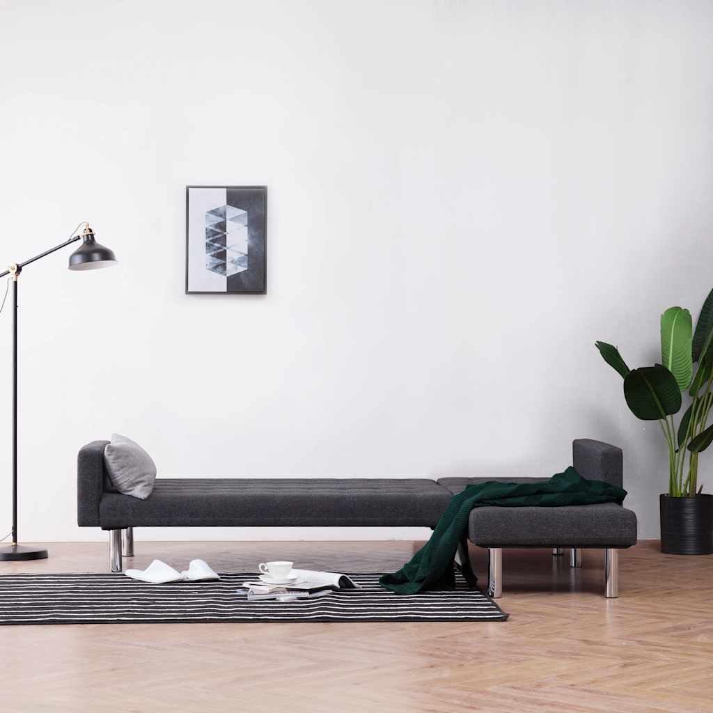 vidaXL Canapé-lit en L Gris foncé Polyester