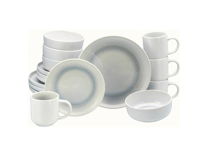 Creatable Kombiservice Nordic Fjord Ice, Weiß, Grauweiß, Keramik, 16-teilig, 300 ml,300 ml,450 ml, stapelbar, Essen & Trinken, Geschirr, Geschirr-Sets, Kombiservice