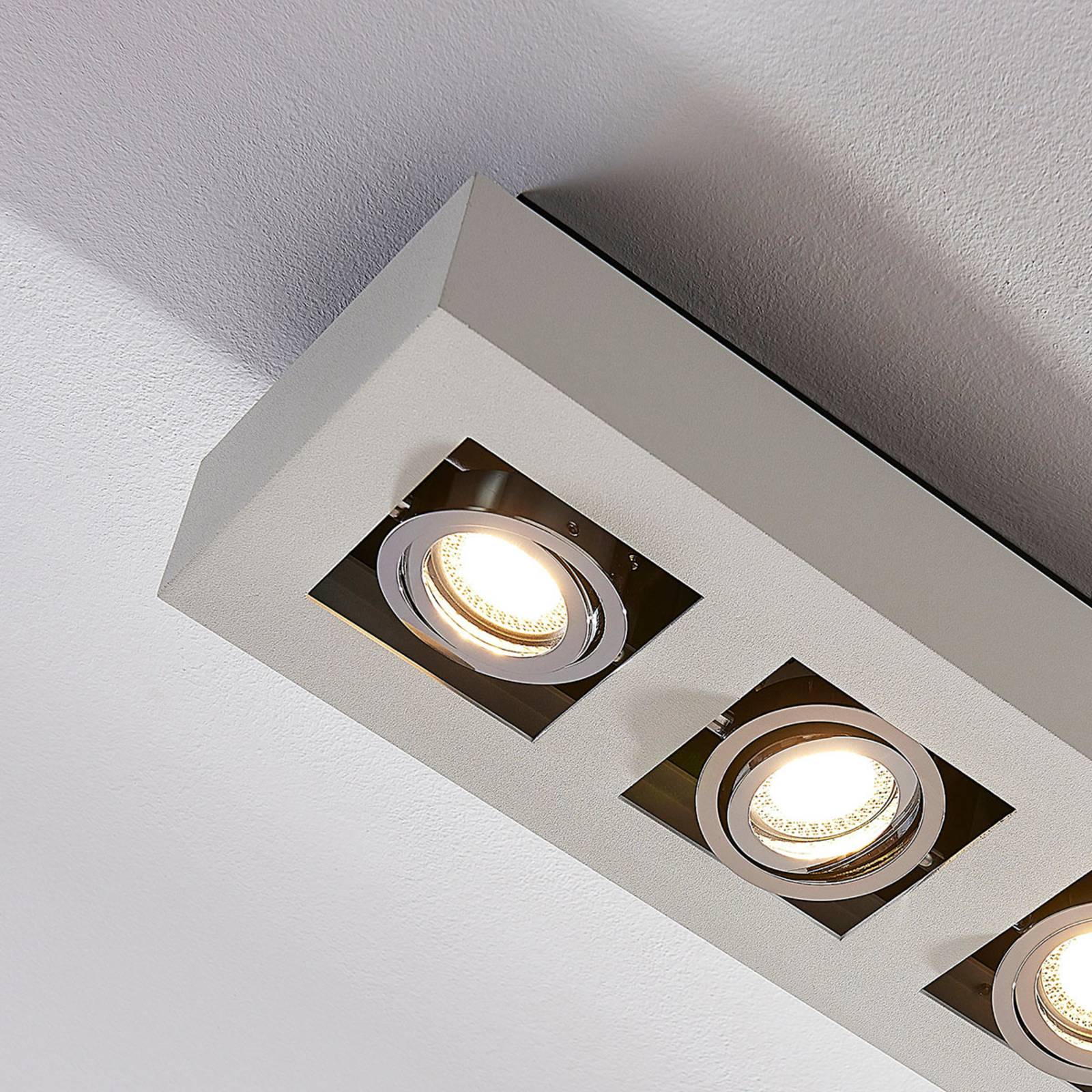 Arcchio spotlight Vince, 47 cm, 4-bulb, white/chrome, GU10 VINCE Arcchio, dimmable, White / opal, Hallway, Aluminium, Modern, Ceiling Light