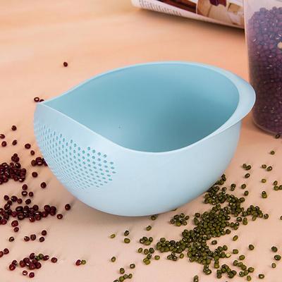 Handpicked Choices Rice Washing Colander Bowl With Handle Double Layer Drain Basket For Kitchen Use blue