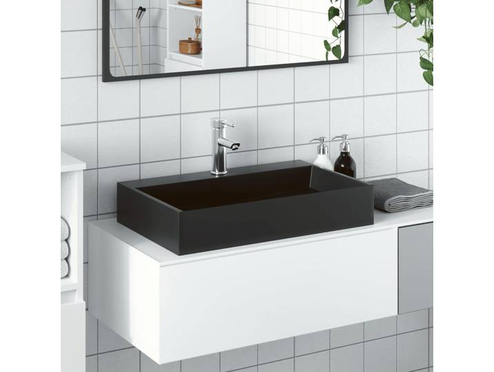 vidaXL Waschbecken 60x38x11 cm Mineralguss/Marmorguss Mattschwarz