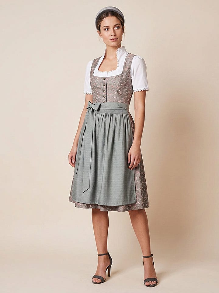 Alpenfee Dirndl ''Rose'' in Grün/ Dunkelbraun/ Rosa - 34