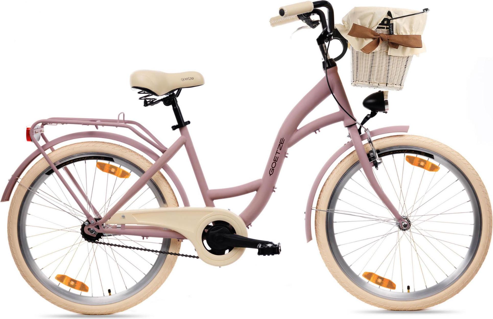 Goetze Style 24 Zoll Kinder Citybike, 14 Zoll Tiefeinsteigerrahmen, 1-Gang, Rücktritt, V-Bremse, LED, Rattankorb
