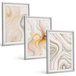 BILDER SET 3er Set - 40x60 cm Silberner Rahmen - Abstrakte warme Muster