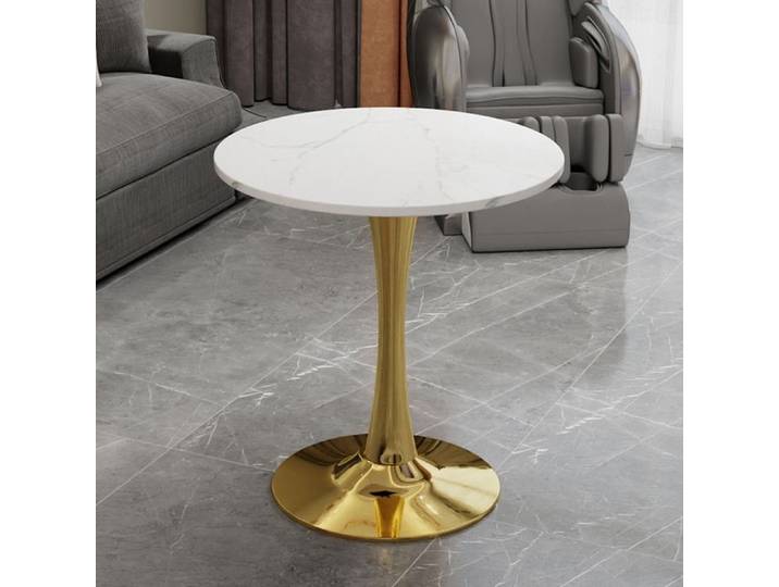 Table basse ronde blanc et doré de diamètre 70 cm effet marbre design moderne et facile à intégrer