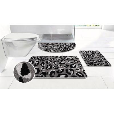 Badematte OTTO HOME "Regona Leo, Badvorleger, Badezimmer Teppich, Duschvorleger", anthrazit, H:10mm, Polyester, Badematten, Badematte, Leoparden-Muster, Animal Print, modern
