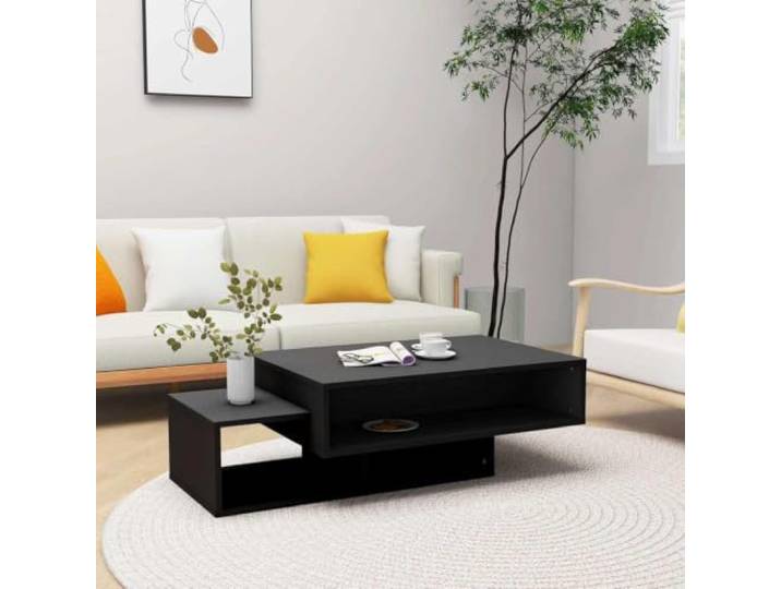 HEFZGDB Couchtisch Schwarz 105x55x32 cm Holzwerkstoff mit Stauraum, Stabiler Wohnzimmertisch mit 3 Fächern für Bücher und Zeitschriften, robuste Tischplatte für Dekoartikel, einfach