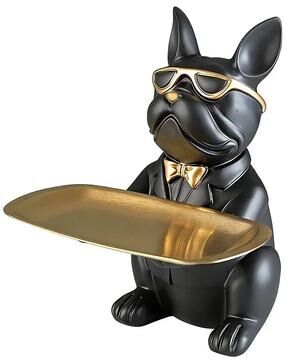 Uplift Picks Bulldog Tray Statue Dog Storage Organizer Decorative Home Accent black