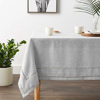Violet Linen Hem Stitch Border Vintage Pattern Tablecloth