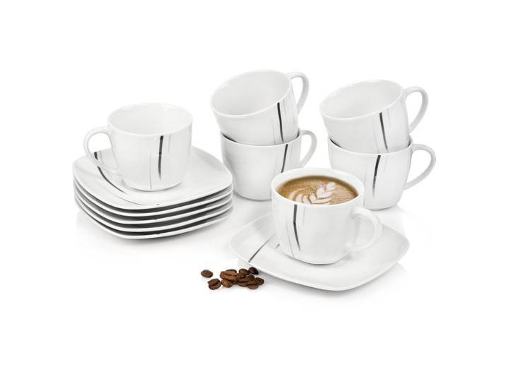 Sänger Kaffeeservice Bilgola Black Lines - 12 teilig aus Porzellan, Weiß, Keramik, 12-teilig, 46x13.75x22.75 cm, kratzfest, Geschirr, Geschirrsets, Kaffeeservice