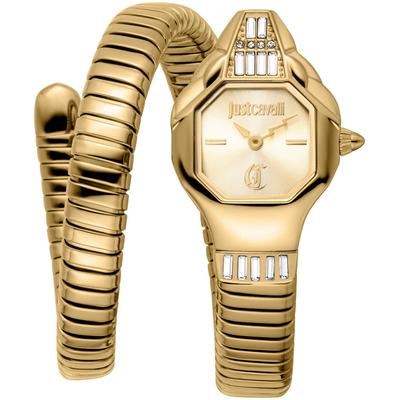 Quarzuhr JUST CAVALLI TIME "Signature Snake", gold (goldfarben, champagnerfarben, champagnerfarben), Armbanduhren, Damen, goldfarben, Quarzuhr, Armbanduhr,Damenuhr,Edelstahlband,Perlmutt-Zifferblatt,Kristallsteine