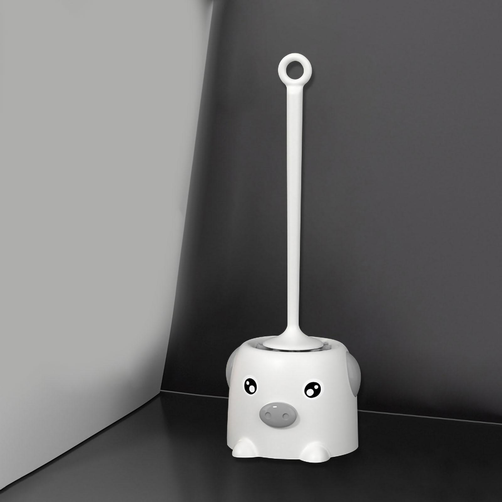 Cocosity Toiletborstel Set met Zachte Borstelharen en Voetstuk, Wit, Cartoon-stijl