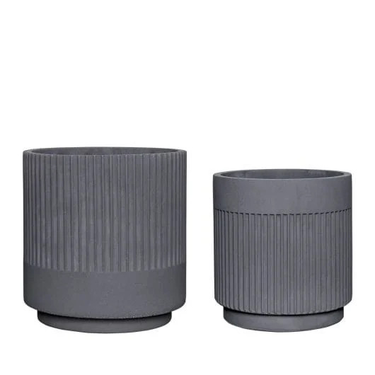 Hubsch Plaster potten grijs - set van 2 stuks