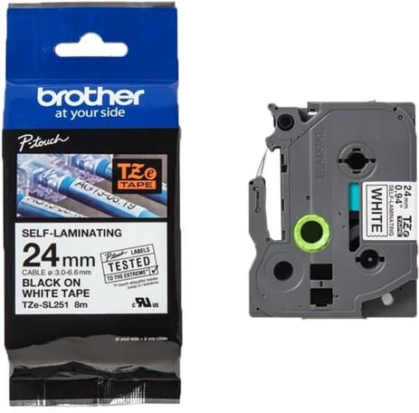 Brother TZe-SL251 fita autolaminada   texto preto sobre branco   24mm   8M