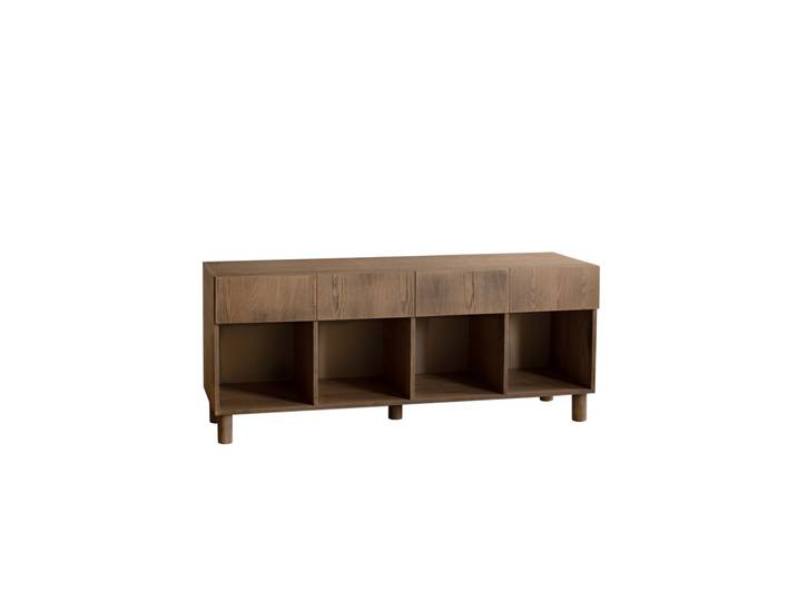 Buffet 4 tiroirs bois placage frêne naturel teinte noisette 176x40cm