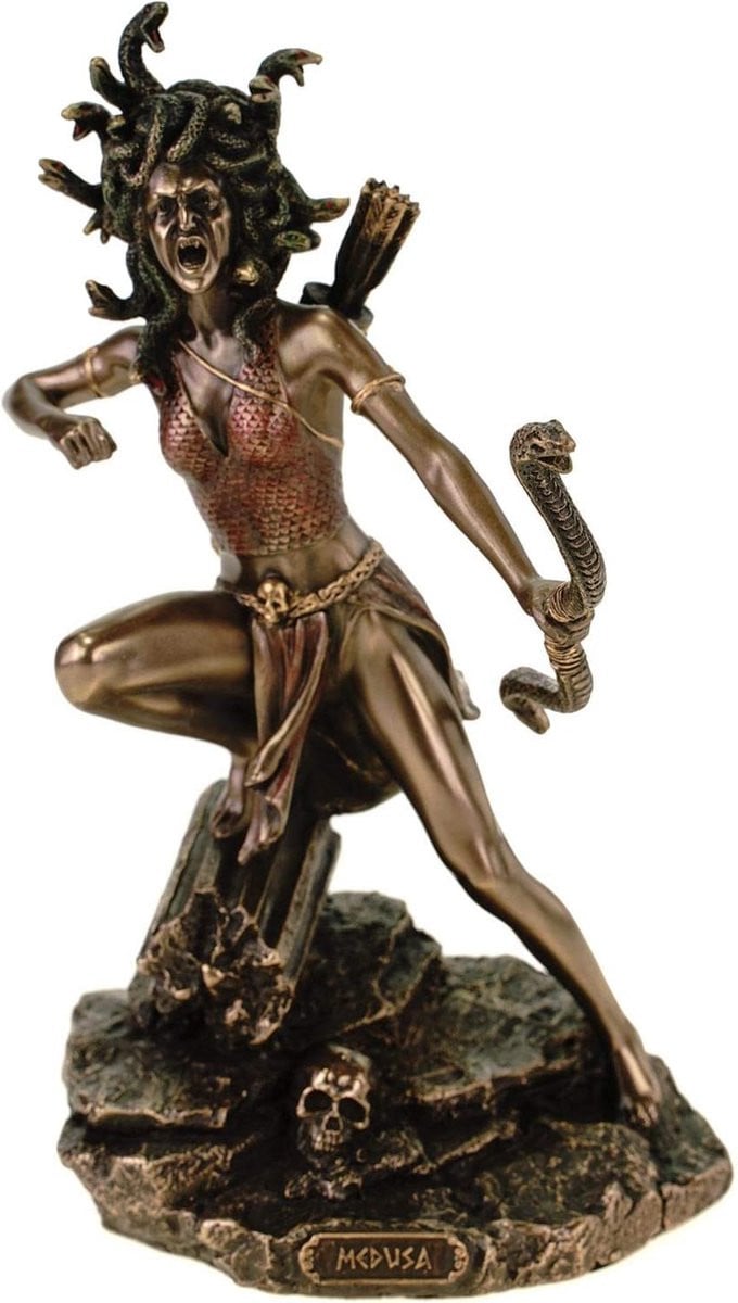 MadDeco Bronskleurig Medusa Beeldje van Polystone voor op Tafel
