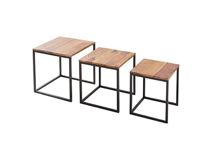 invicta INTERIOR Beistelltisch 3er Set Elements Sheesham Metall schwarz Satztische Tischset Couchtische Beistelltische Wohnzimmertische