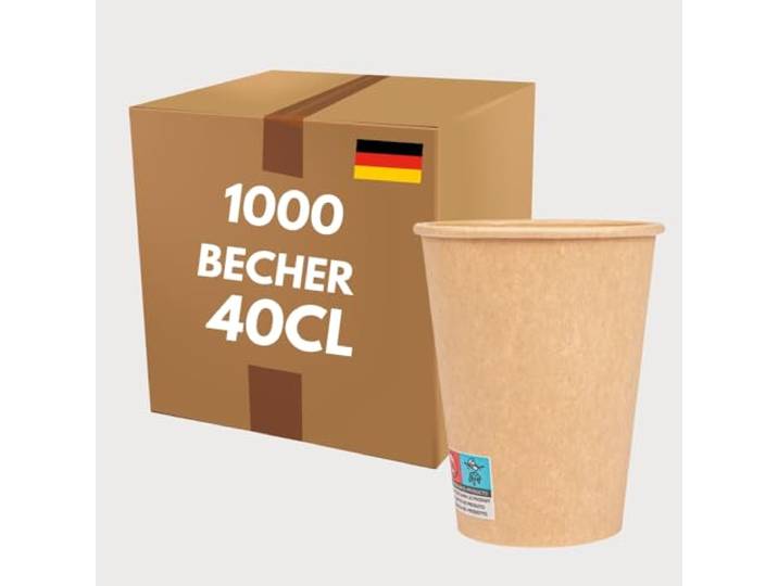 COVR Kraft Pappbecher, recycelbar, für heiße und kalte Getränke, robust und griffig, 40 cl (14 oz), 1000 Stück