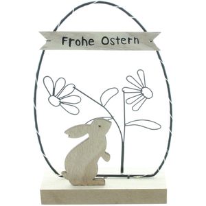 Frank-Flechtwaren Osterdeko 770430, braun, beleuchtete Dekofigur aus Metall & Holz, 21 cm