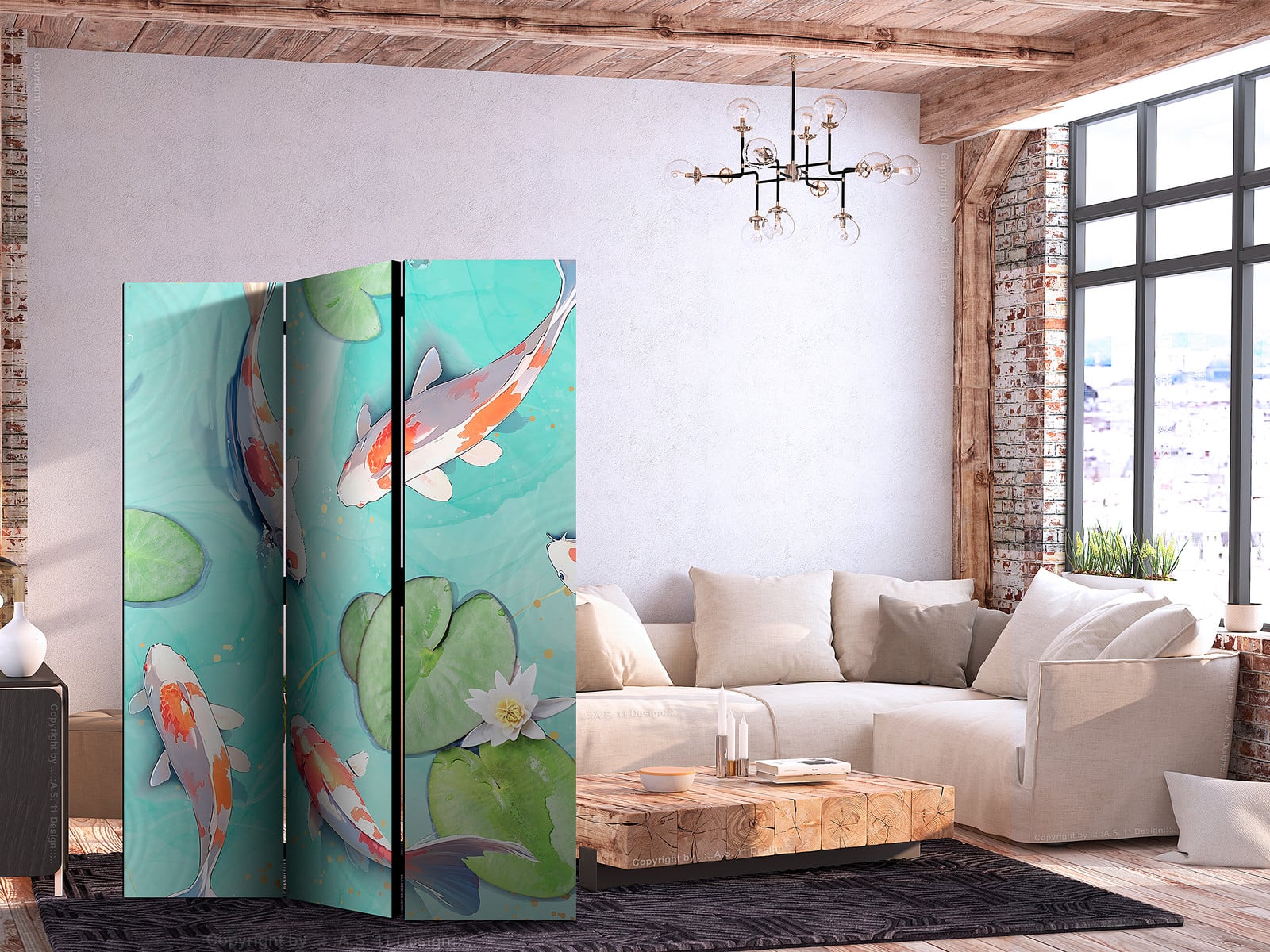 home24 Kamerscherm Spectacular Koi, 2-zijdig, Multicolour, B: 135 cm, H: 172 cm