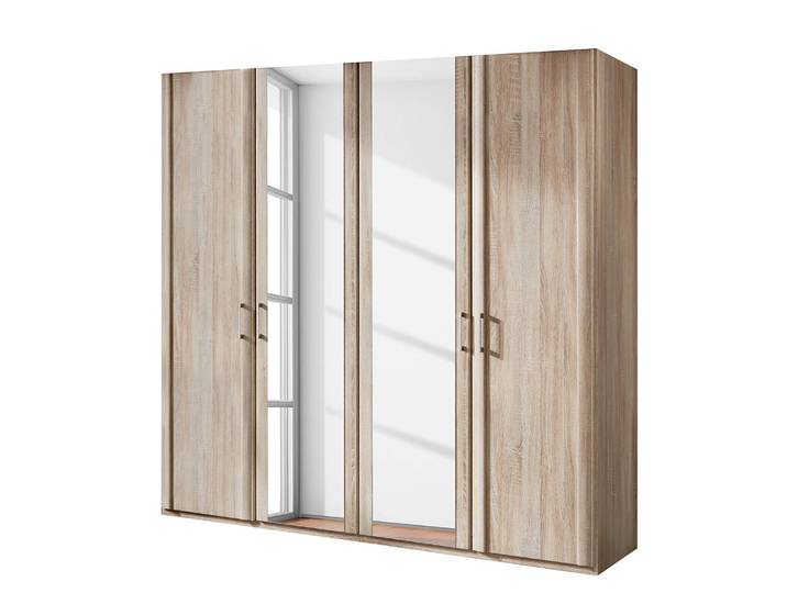 Drehtürenschrank Meran 200 x 196cm ohne Beleuchtung Beige/Eiche Sägerau Dekor 2 Spiegeltüren ohne Kranzblende