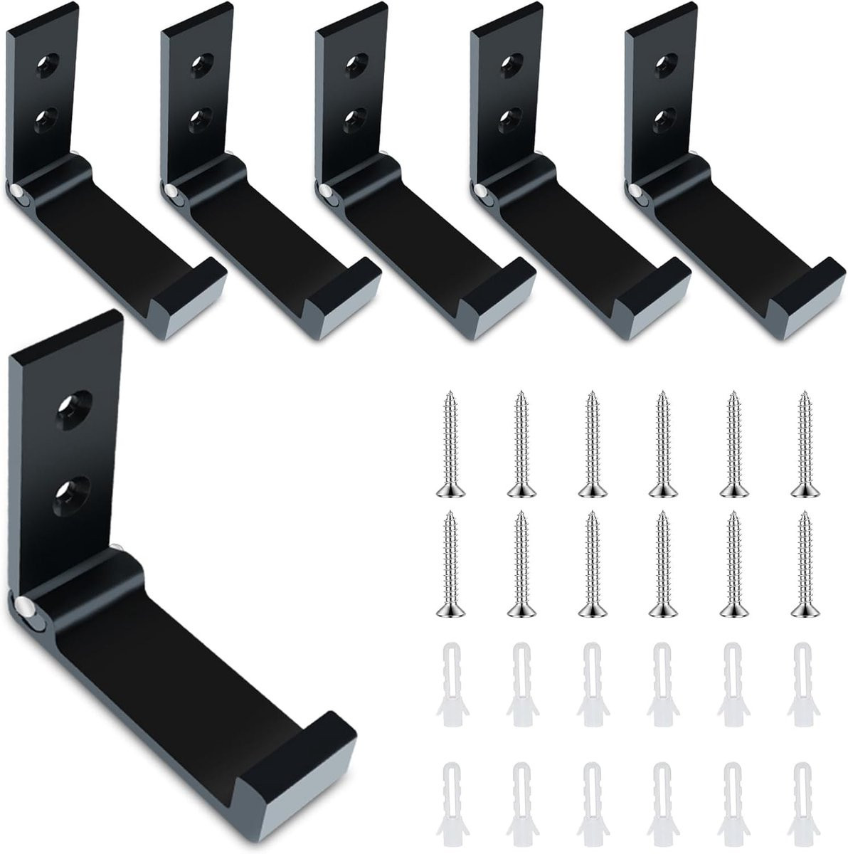 NVGFTG Set van 6 opvouwbare wandhaken, zwart