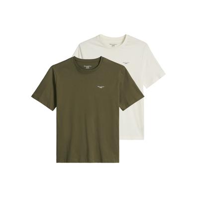 T-Shirt MARC O'POLO DENIM "T-Shirt T-Shirt, SSL, Logo Print, Reg F 2er Pack", Herren, Gr. L, bunt (olivgrün, weiß), Obermaterial: 100% Baumwolle CO., Shirts T-Shirt