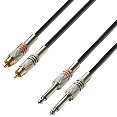 Adam Hall K3TPC0100 Audio Anschlusskabel [2x Cinch-Stecker - 2x Klinkenstecker 6.3mm (mono)] 1m Schwarz