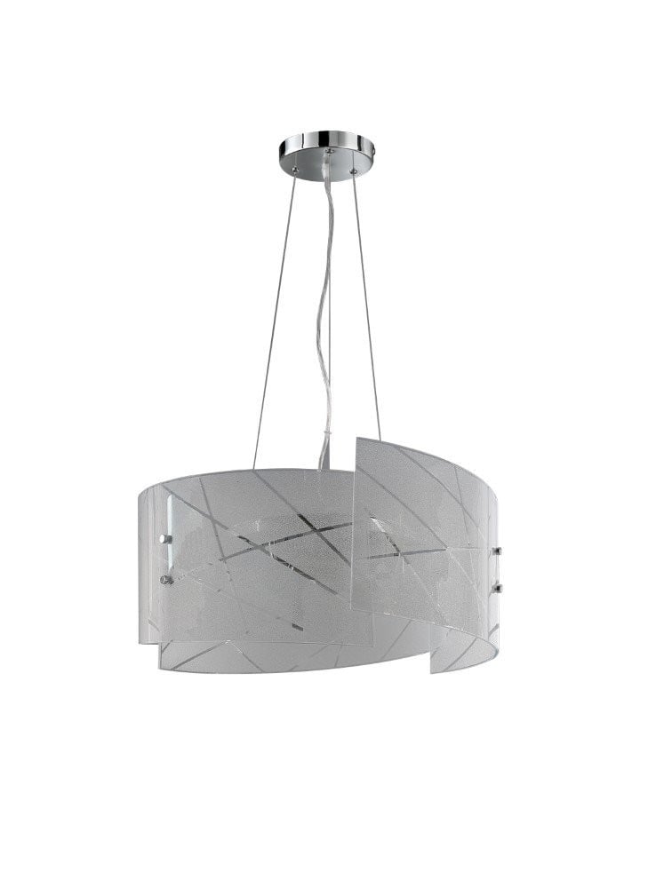 Hanglamp Sandrina Trio wit glas met discreet strependesign, Hoogte: 150 cm, Diameter: 50 cm