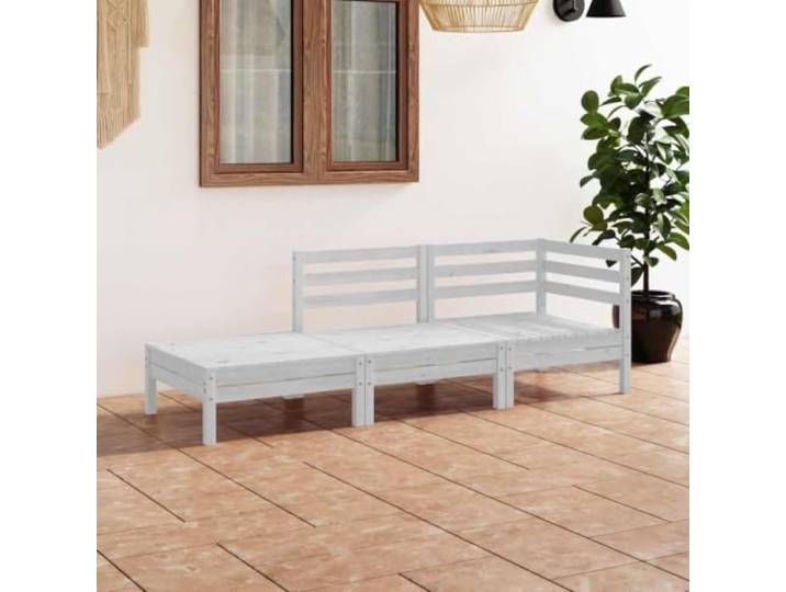 WDGJJFECNMUEHI Pin massif robuste Modulaire détente 3 pièces Blanc Salon de jardin 3 pcs Blanc Bois de pin massif Ensemble modulaire Détente avec Pouf pour Terrasse et Jardin