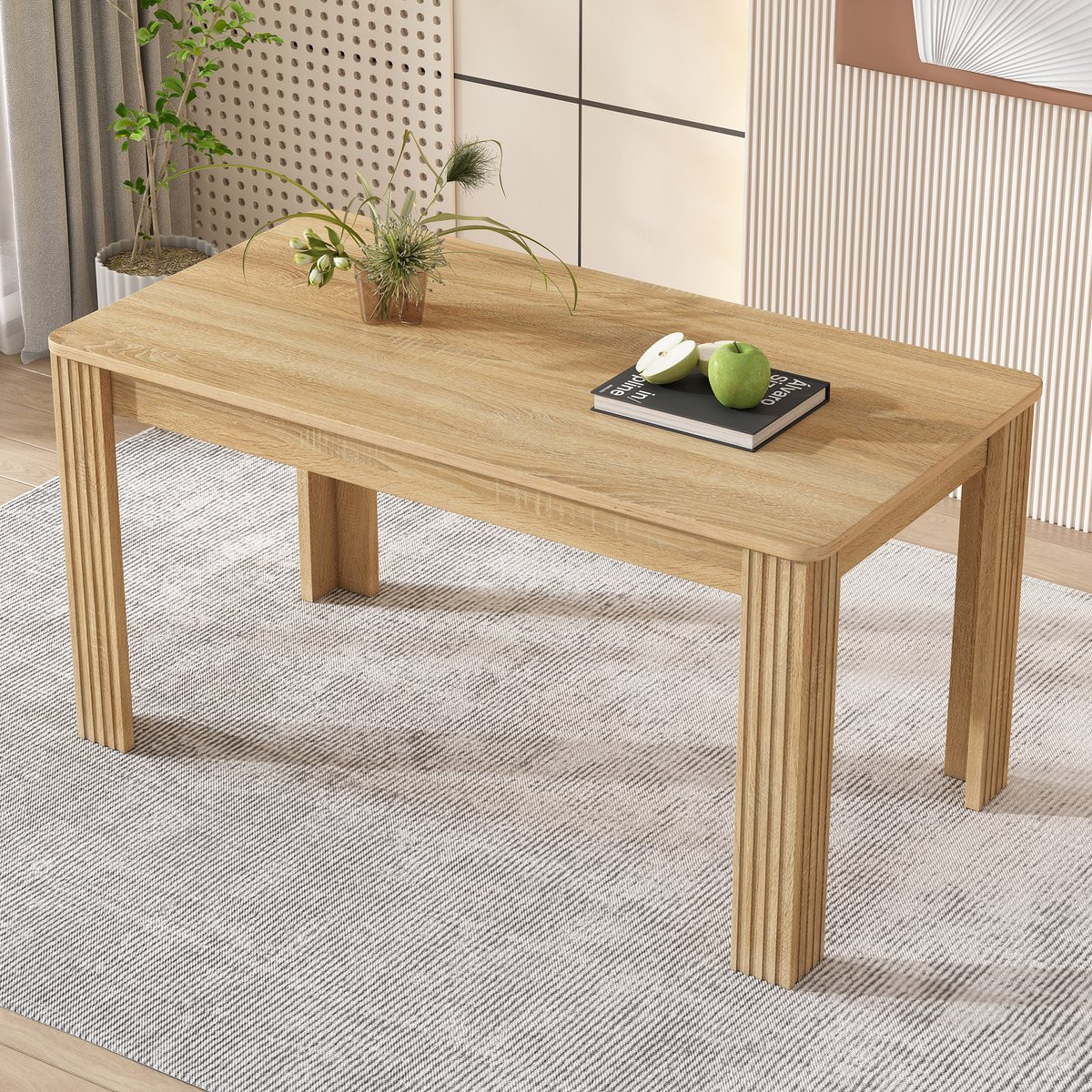 OKWISH Eettafel Lichtbruin Eikenlook - Moderne Rechthoekige Eettafel met 4 Poten
