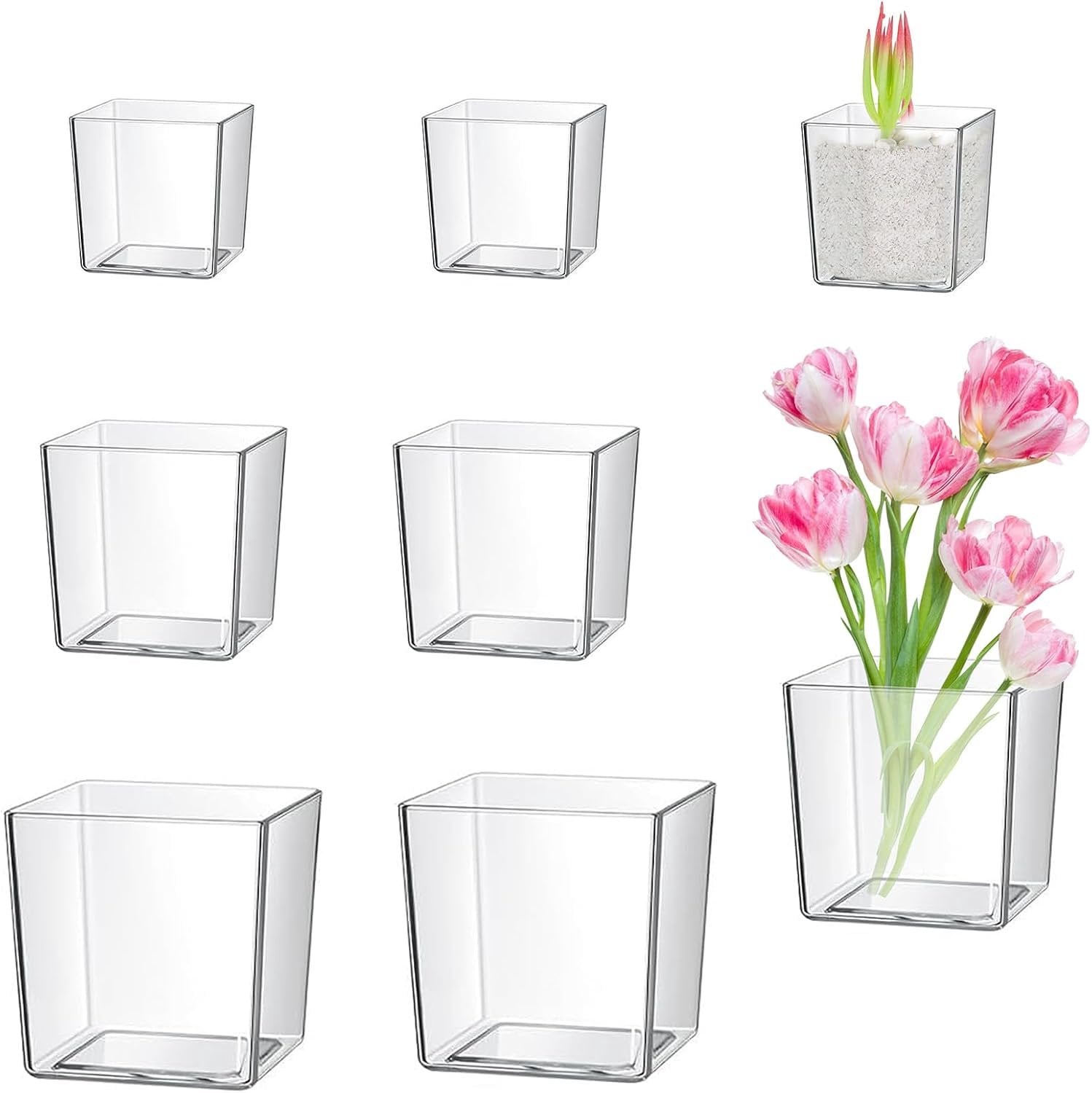 Set van 6 transparante bloemenvazen voor thuis en feesten - Vemera