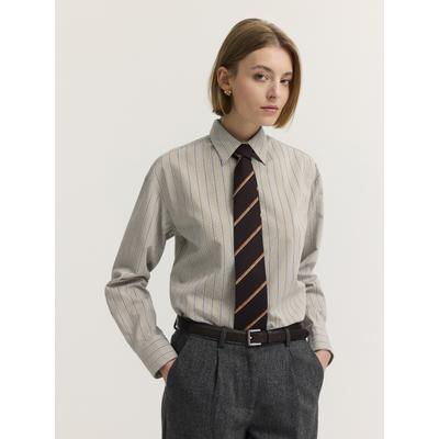 Langarmbluse BUGATTI "Modern Fit", Damen, Gr. 40, beige (60, taupe), 84% Baumwolle, 16% Polyamid, gestreift, normal, ohne Ausschnitt, Blusen, Modern Fit Gestreift Baumwollmix