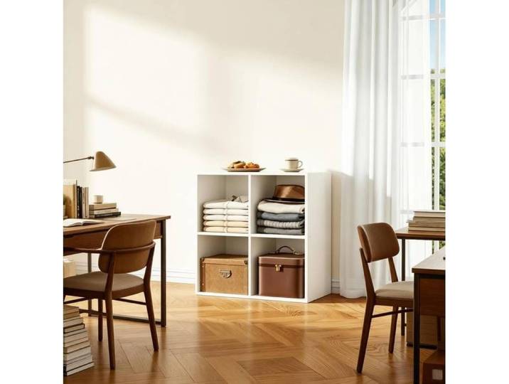 WOVREO Bibliothèque cube ouverte 4 compartiments meuble de rangement blanc en bois d'ingénierie design scandinave